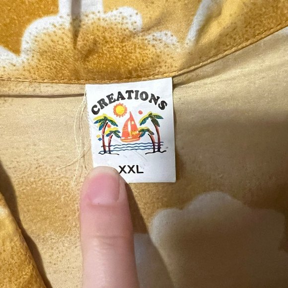 Vintage Creations Hawaiian Shirt Mens XXL Yellow Palm Tree Lightweight Polyester - Picture 6 of 9